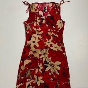 I.N. San Francisco Midi Dress Women’s Medium Red Floral Y2K Boho Cottagecore